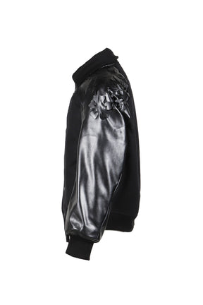 LASER-CUT FLOWER VARSITY JACKET / BLK
