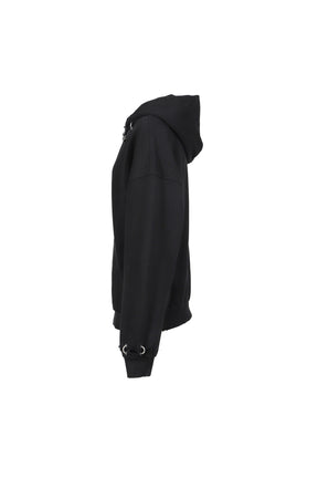 PIERCING DETAIL ZIP-UP HOODIE / BLK