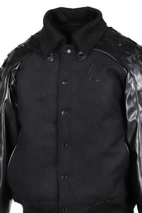 LASER-CUT FLOWER VARSITY JACKET / BLK
