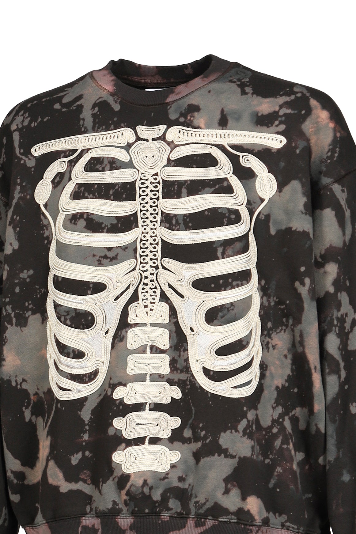 CORD EMBROIDERED COTTON BLEACH CREWNECK SWEATER 'BONES / MULTI