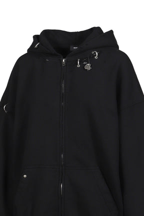 PIERCING DETAIL ZIP-UP HOODIE / BLK