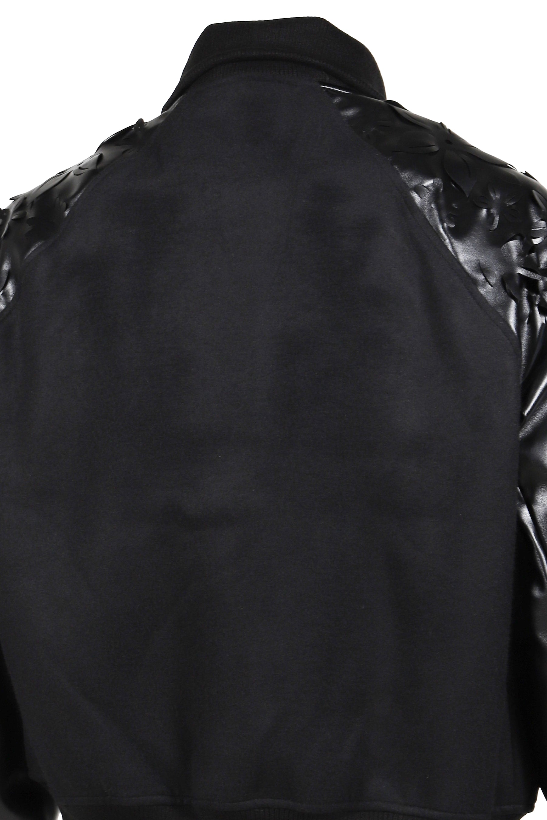 LASER-CUT FLOWER VARSITY JACKET / BLK