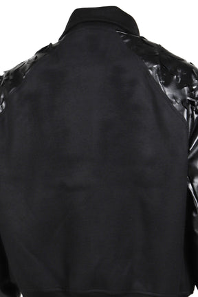 LASER-CUT FLOWER VARSITY JACKET / BLK