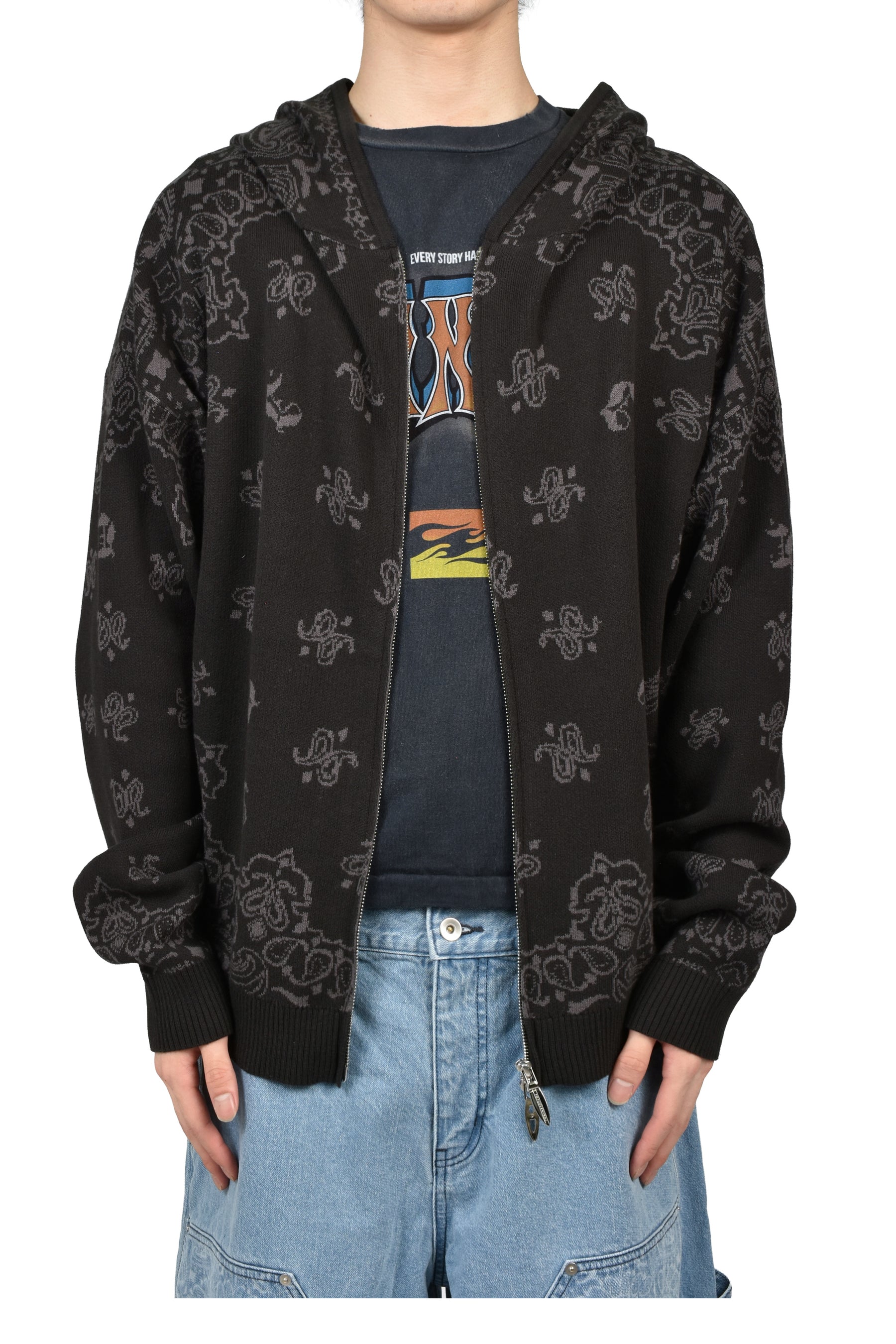 PAISLEY KNIT HOODIE / BLK
