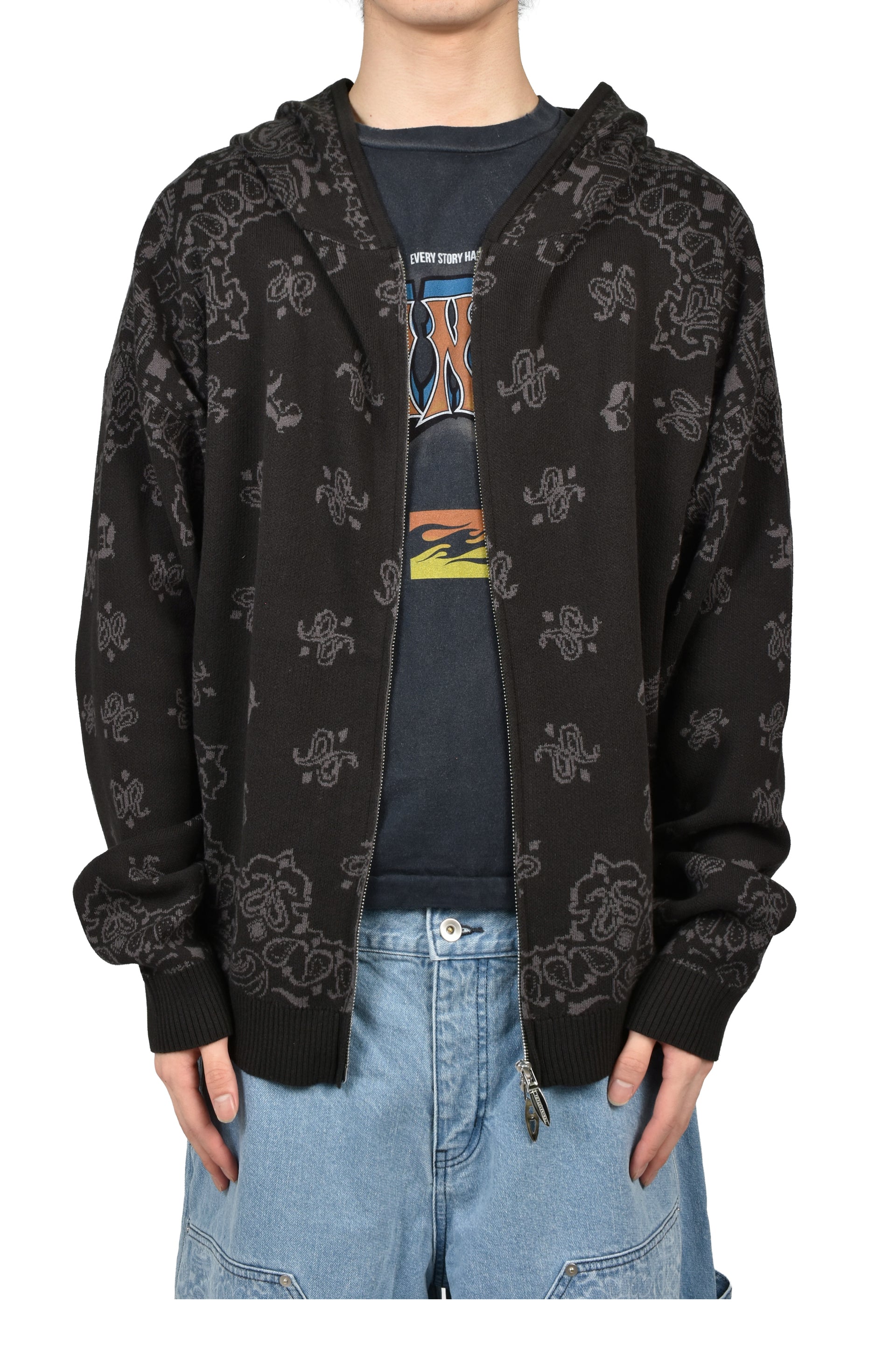 PAISLEY KNIT HOODIE / BLK