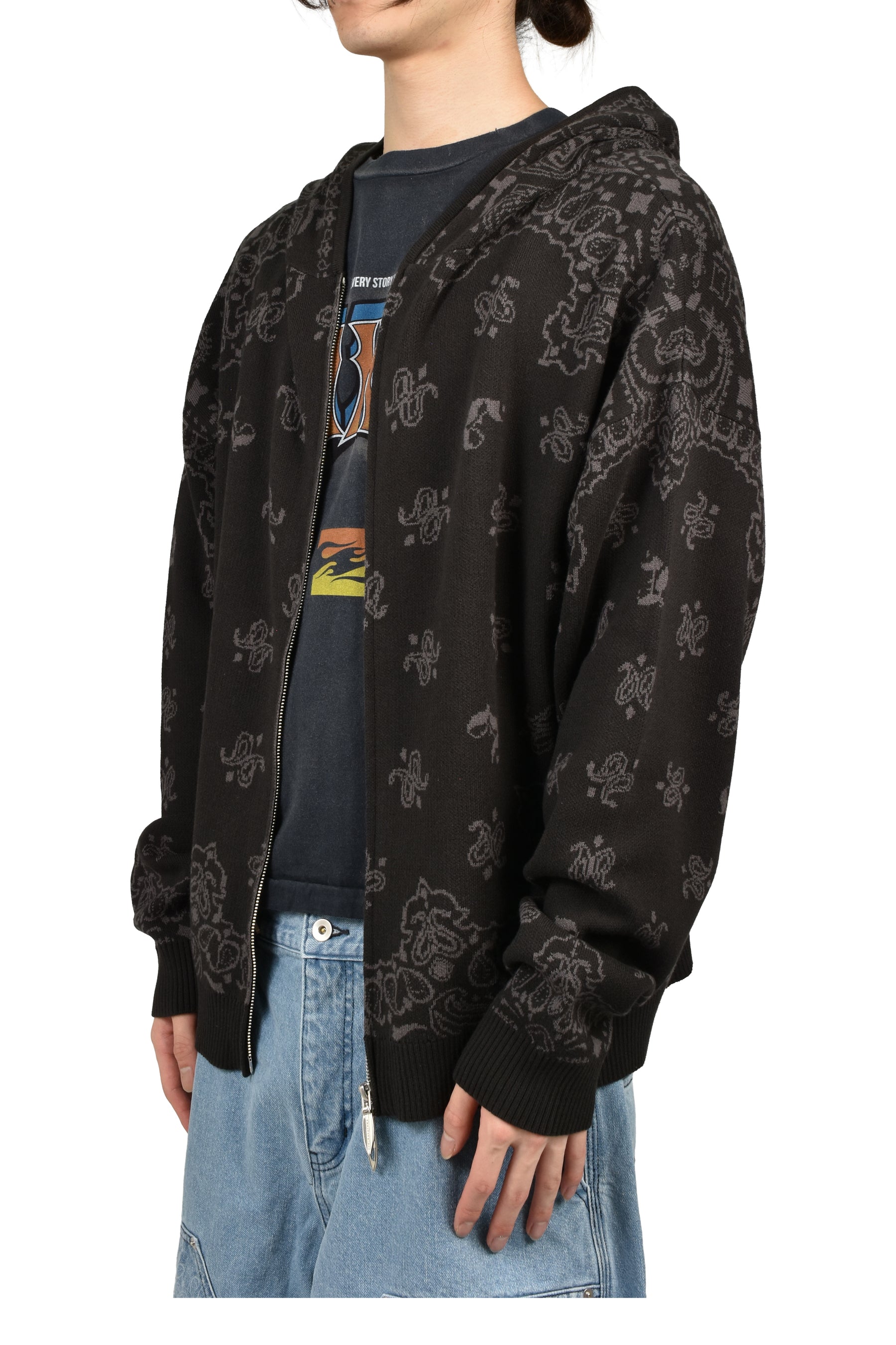 PAISLEY KNIT HOODIE / BLK
