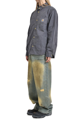 DIRTY WASHED BRUSHING WAX BAGGY DENIM / BLU