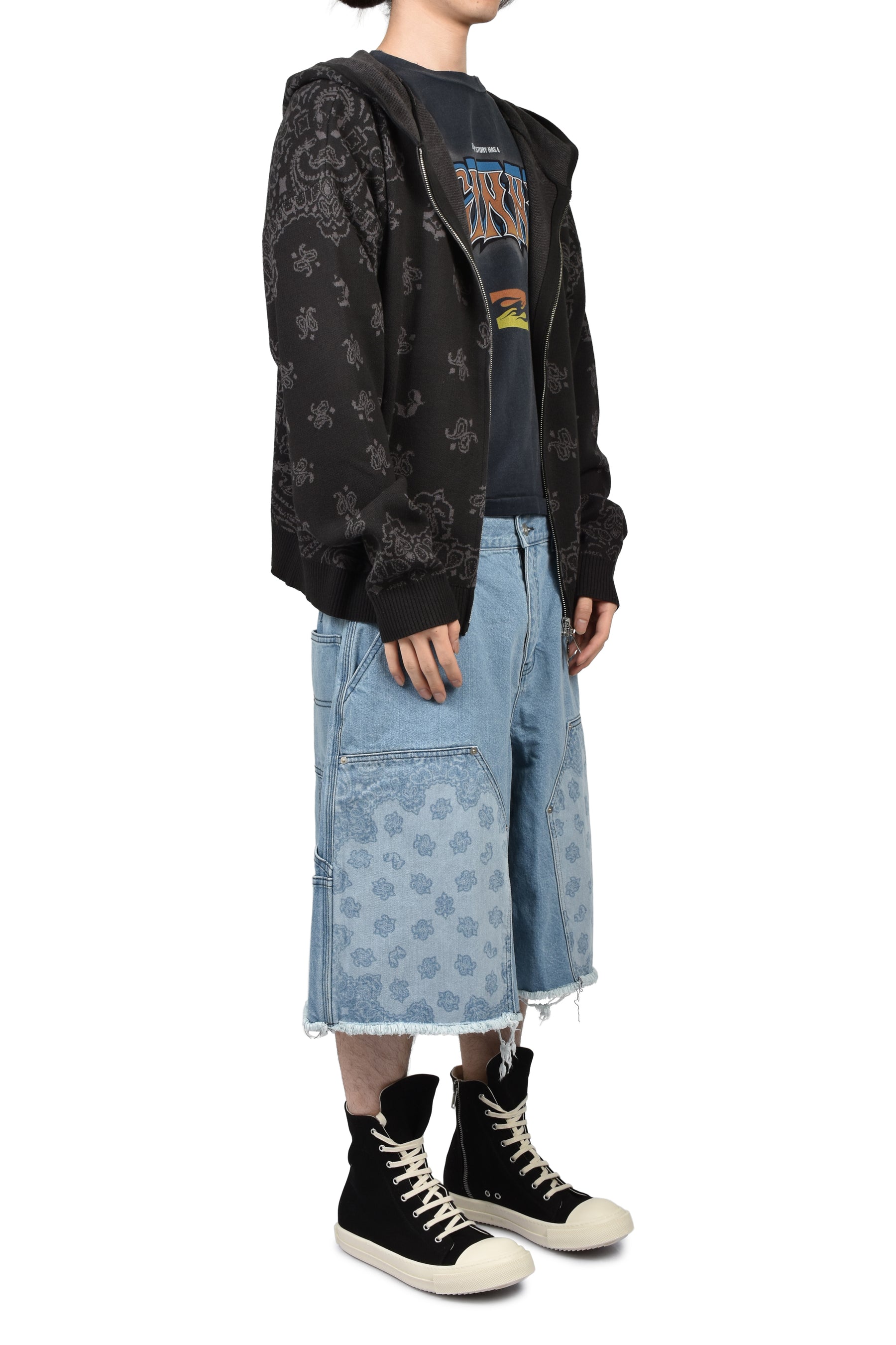 PAISLEY KNIT HOODIE / BLK