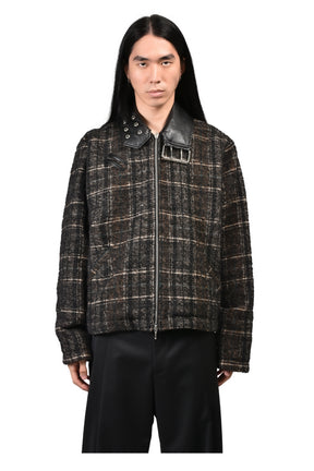 DETACHABLE COLLAR-BELT WOOL JACKET / BLK BRW