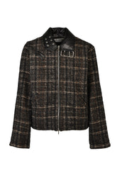 DETACHABLE COLLAR-BELT WOOL JACKET / BLK BRW