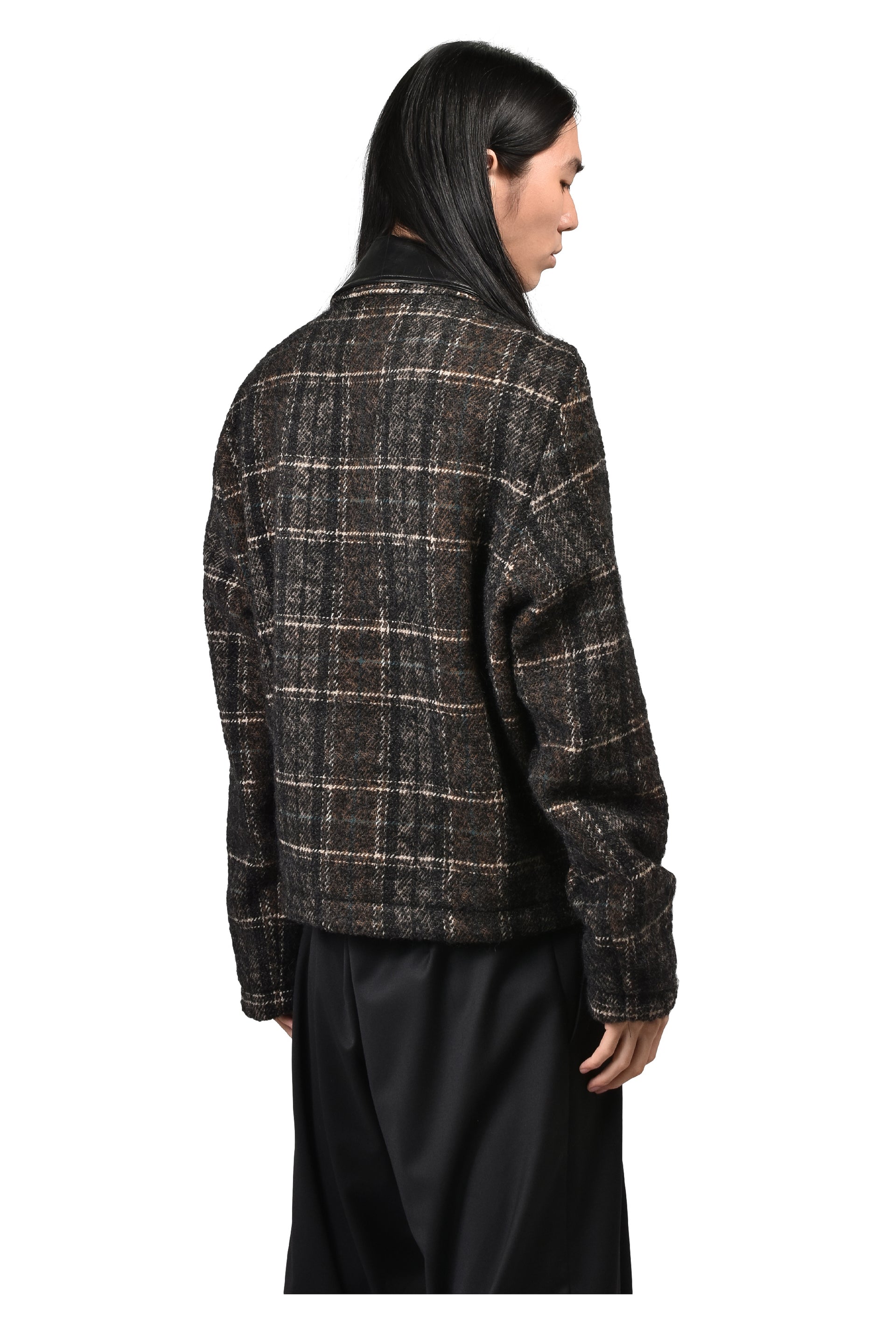 DETACHABLE COLLAR-BELT WOOL JACKET / BLK BRW
