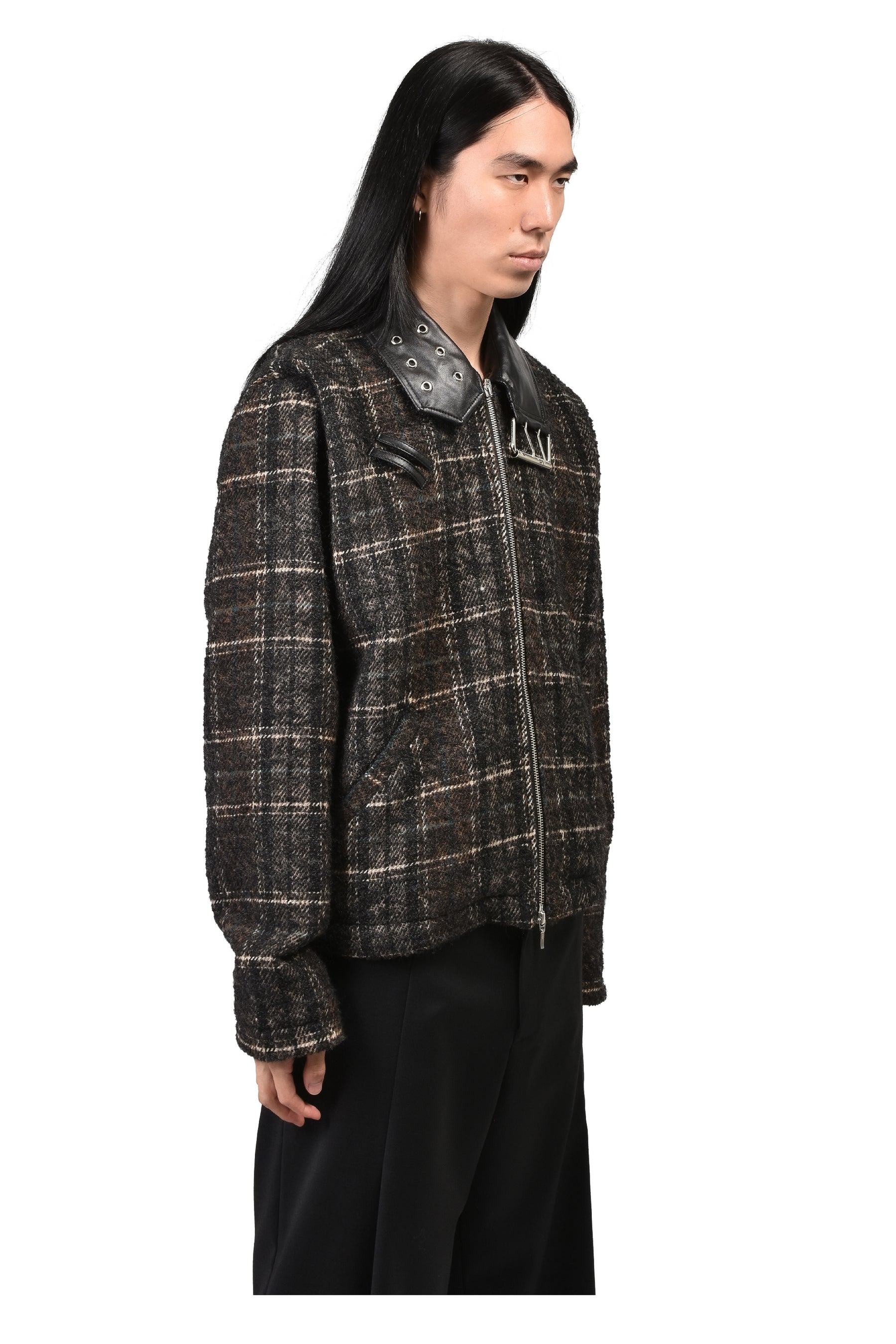 DETACHABLE COLLAR-BELT WOOL JACKET / BLK BRW