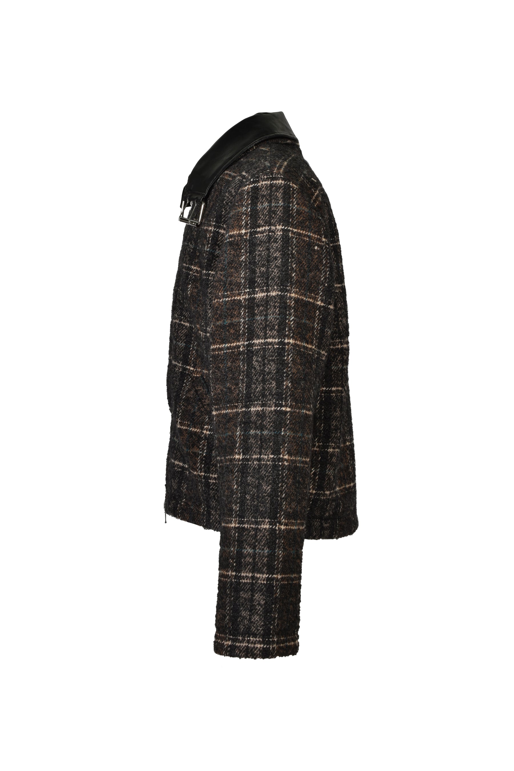 DETACHABLE COLLAR-BELT WOOL JACKET / BLK BRW