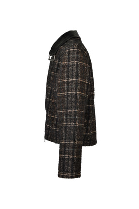 DETACHABLE COLLAR-BELT WOOL JACKET / BLK BRW