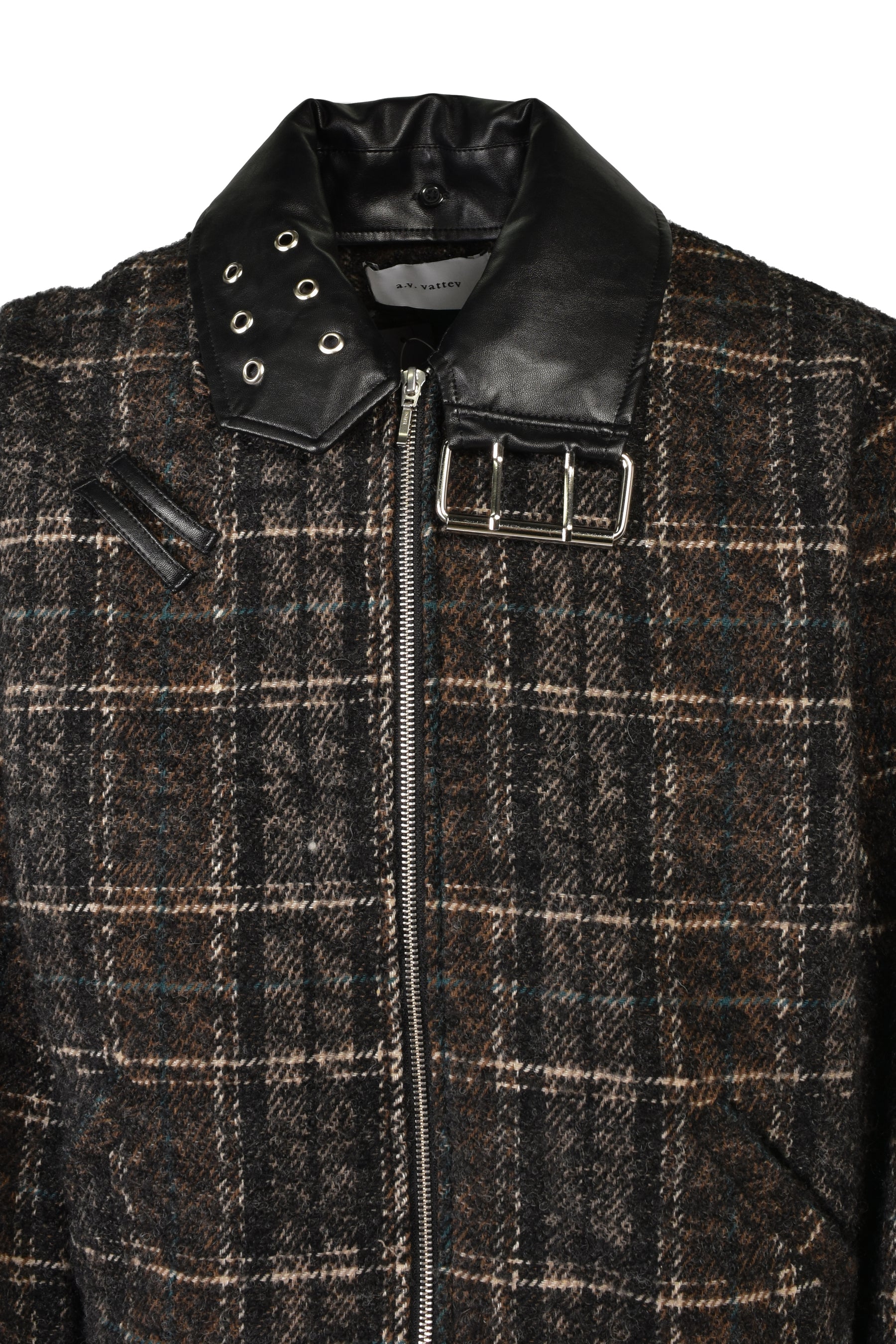 DETACHABLE COLLAR-BELT WOOL JACKET / BLK BRW
