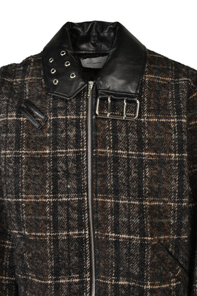 DETACHABLE COLLAR-BELT WOOL JACKET / BLK BRW