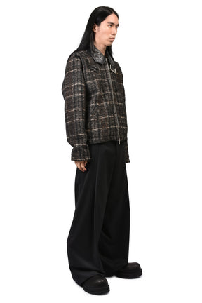 DETACHABLE COLLAR-BELT WOOL JACKET / BLK BRW