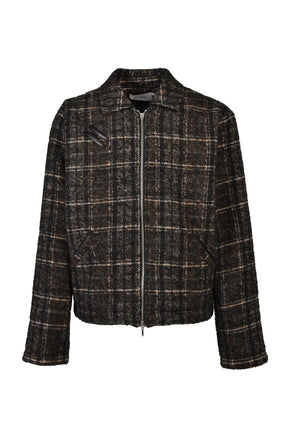 DETACHABLE COLLAR-BELT WOOL JACKET / BLK BRW