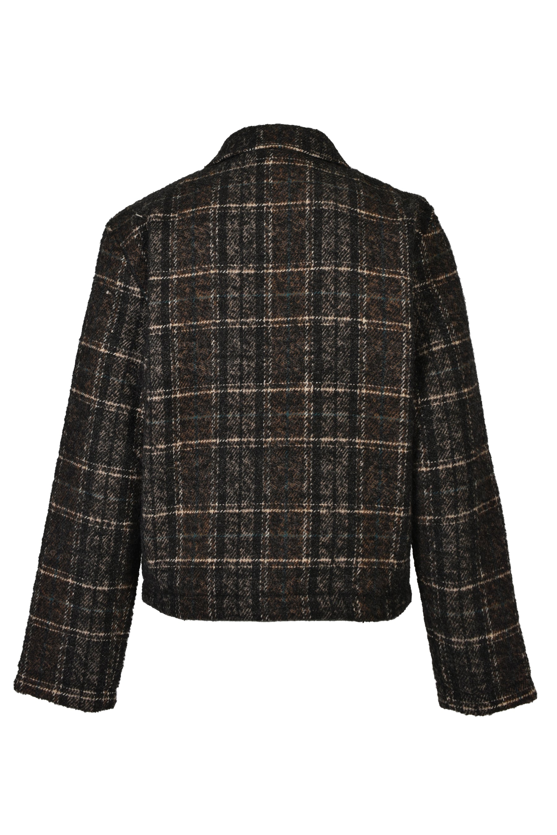 DETACHABLE COLLAR-BELT WOOL JACKET / BLK BRW