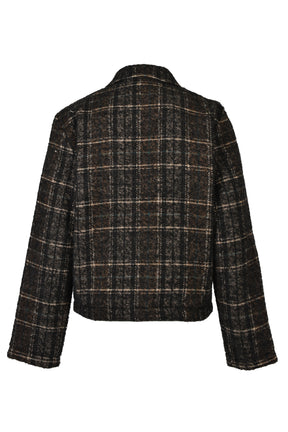 DETACHABLE COLLAR-BELT WOOL JACKET / BLK BRW