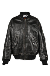 DISTRESSED LEATHER FLIGHT JKT / BLK