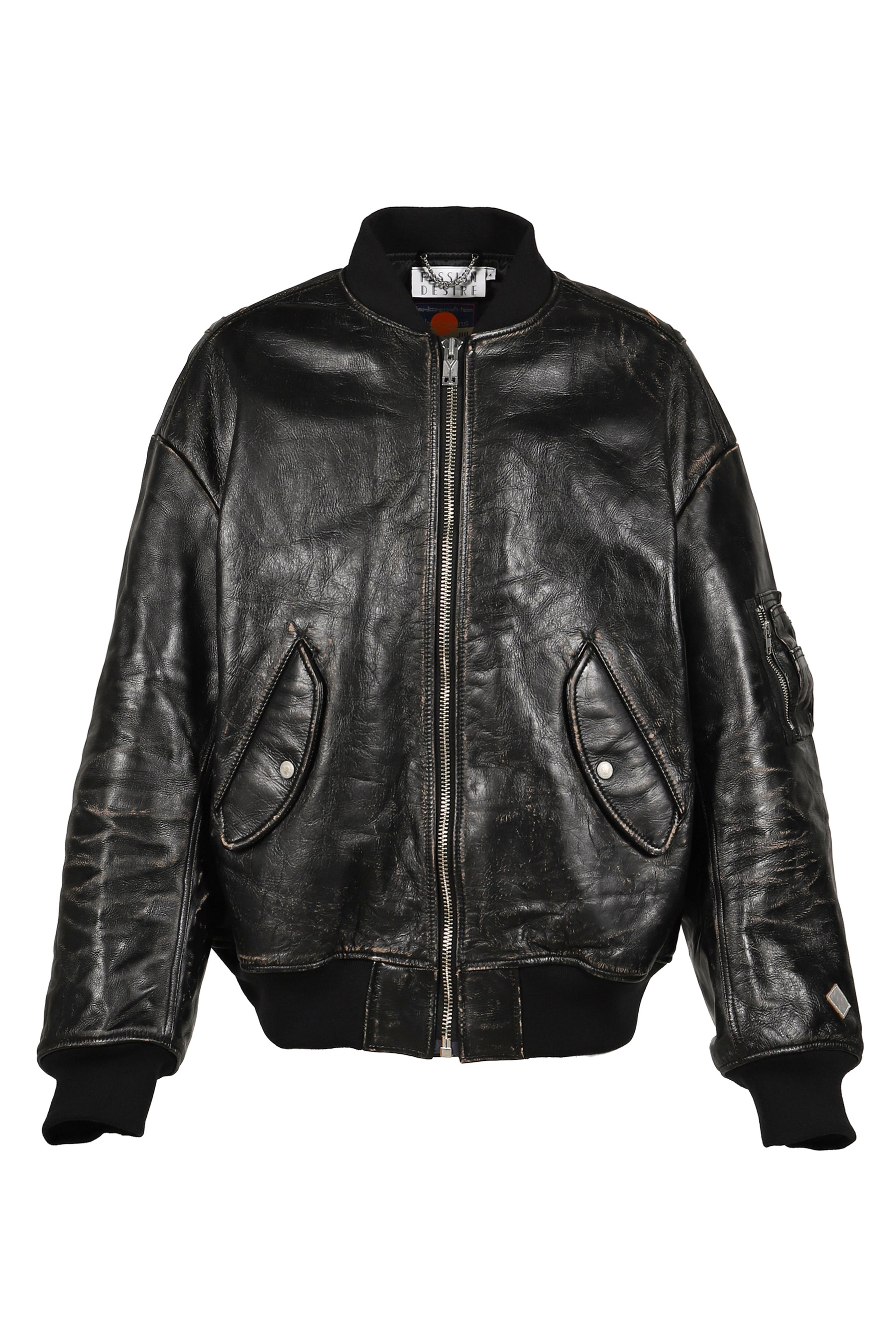 DISTRESSED LEATHER FLIGHT JKT / BLK