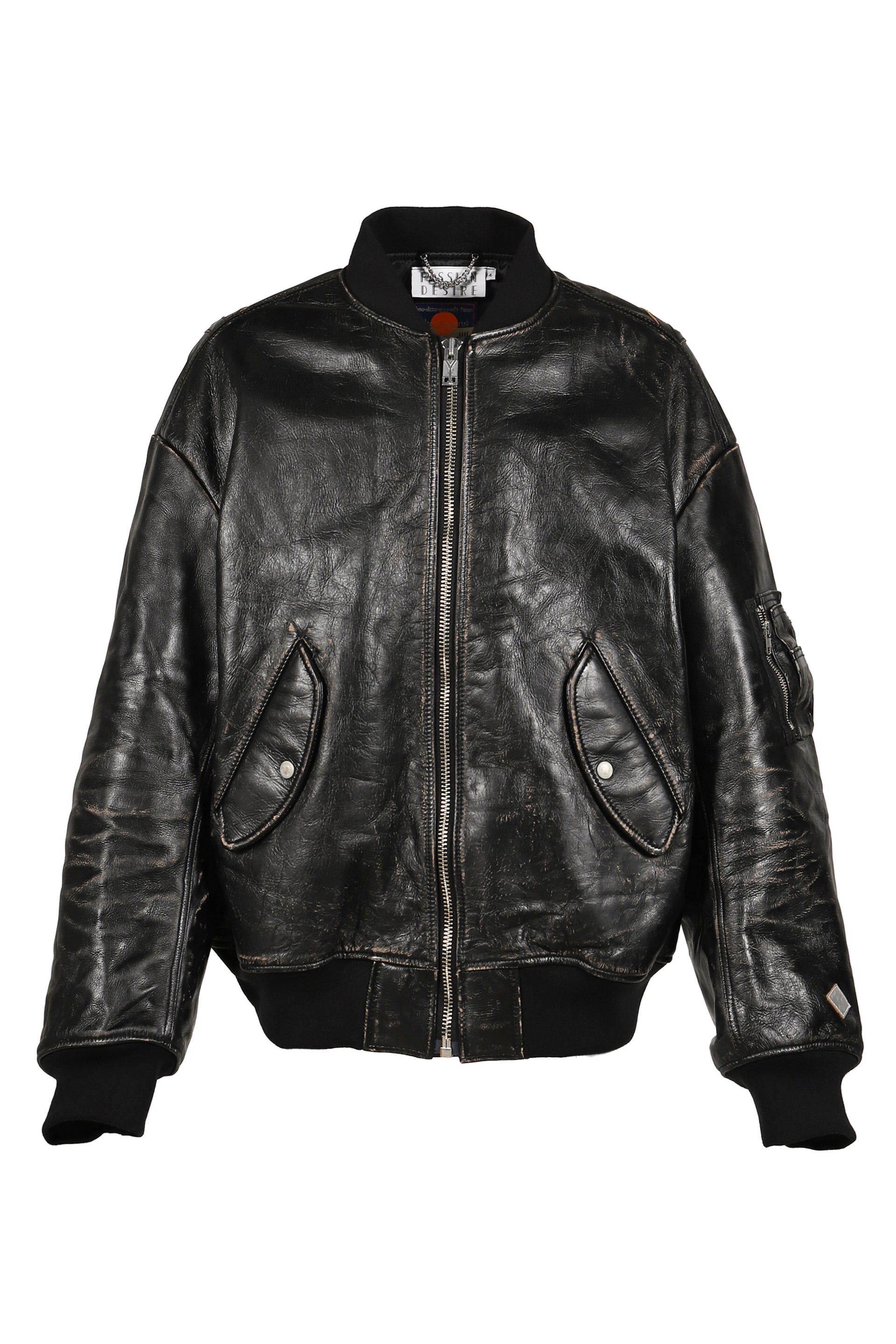DISTRESSED LEATHER FLIGHT JKT / BLK