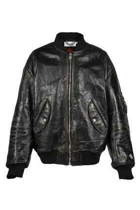 DISTRESSED LEATHER FLIGHT JKT / BLK