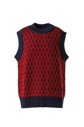 CREWNECK VEST / NAVY / BURGUNDY