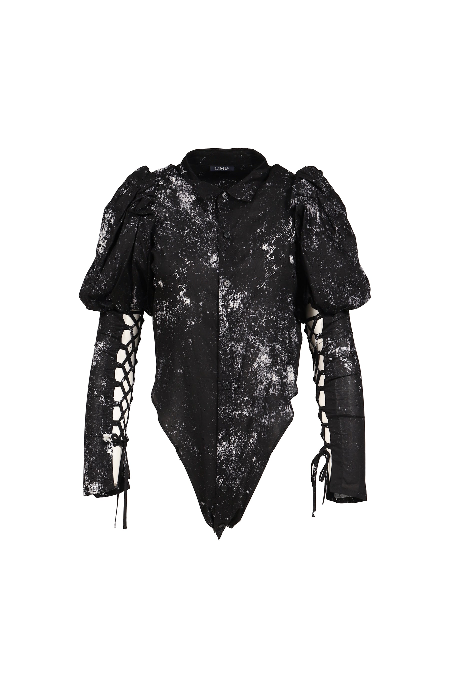 GALAXY PT LACE UP SLEEVE BLOUSE / BLK