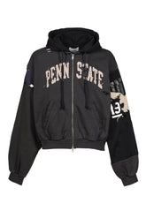RECONSTRUCTED APPLIQUE SWEATSHIRT ZIP HOODIE / BLK
