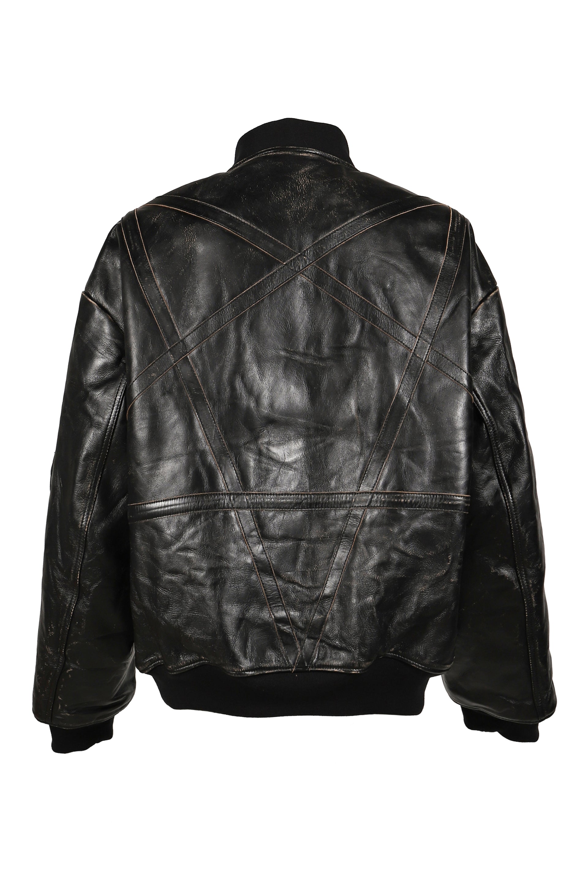 DISTRESSED LEATHER FLIGHT JKT / BLK