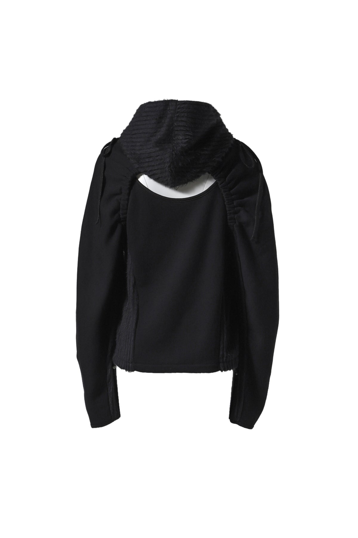 (ESSENTIAL) CUT OUT SHIRRING HOODIE / BLK