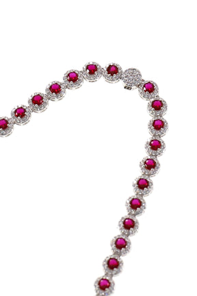 RED HALO TENNIS NECKLACE  / RED