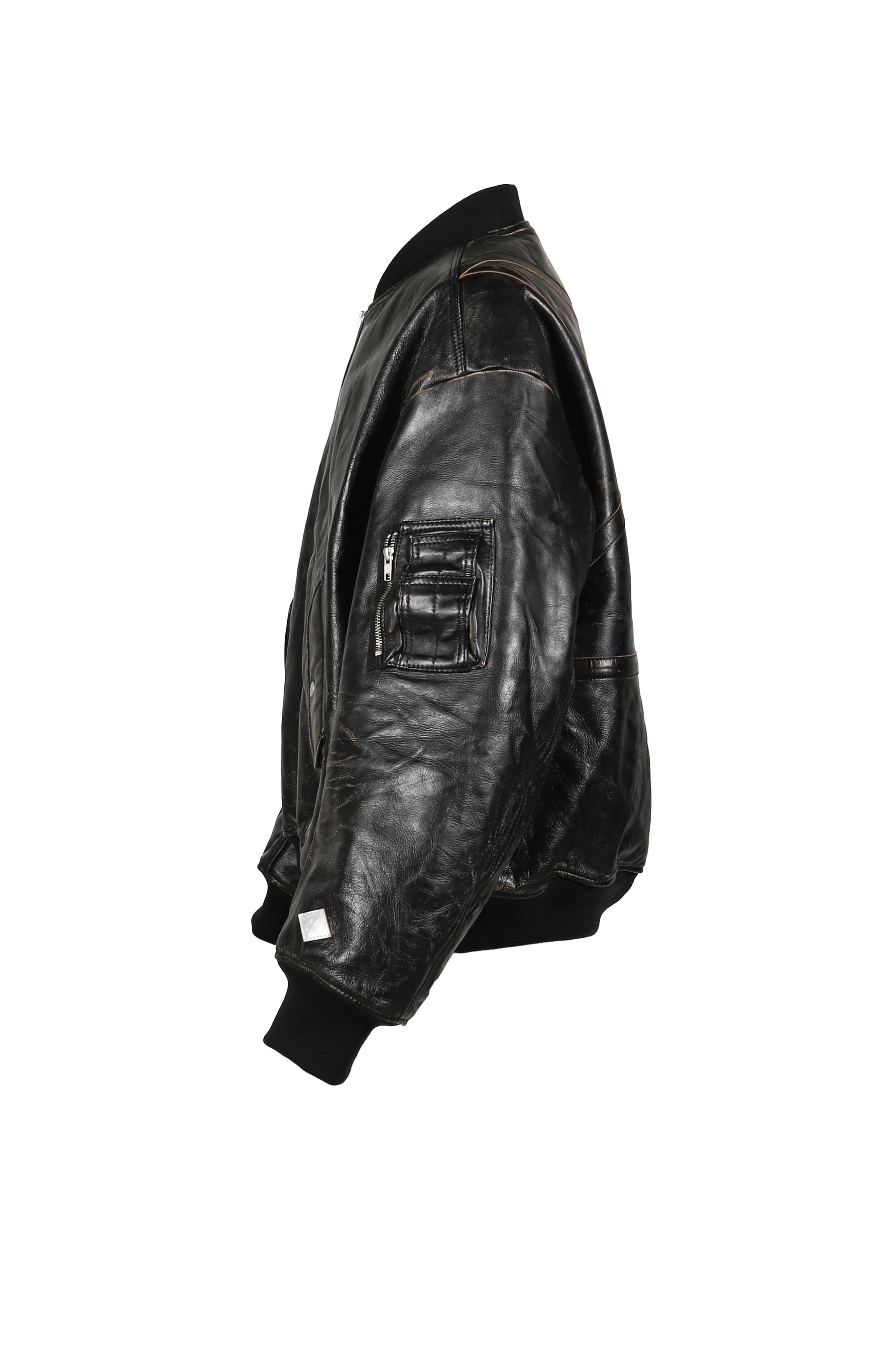 DISTRESSED LEATHER FLIGHT JKT / BLK