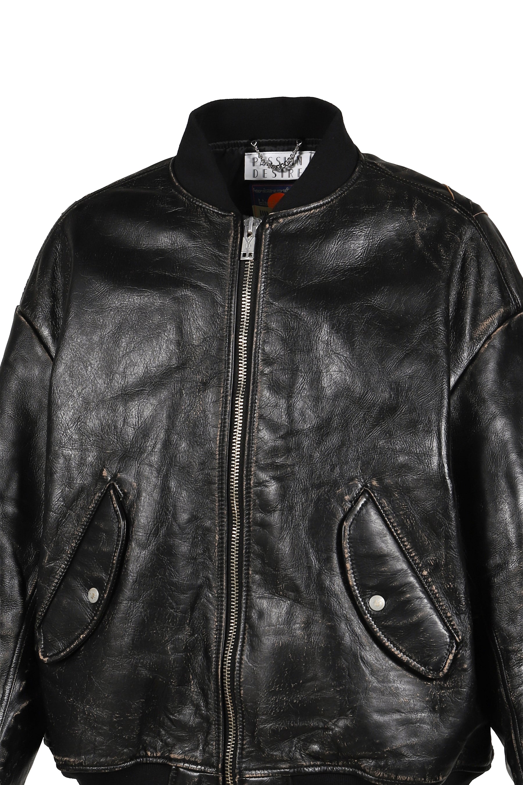 DISTRESSED LEATHER FLIGHT JKT / BLK