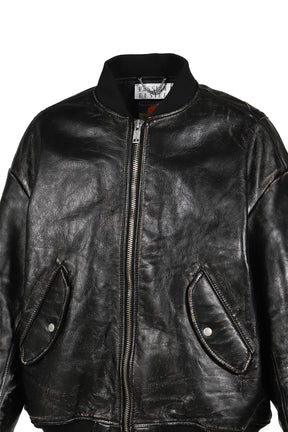 DISTRESSED LEATHER FLIGHT JKT / BLK