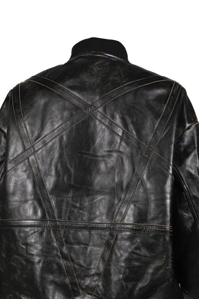 DISTRESSED LEATHER FLIGHT JKT / BLK