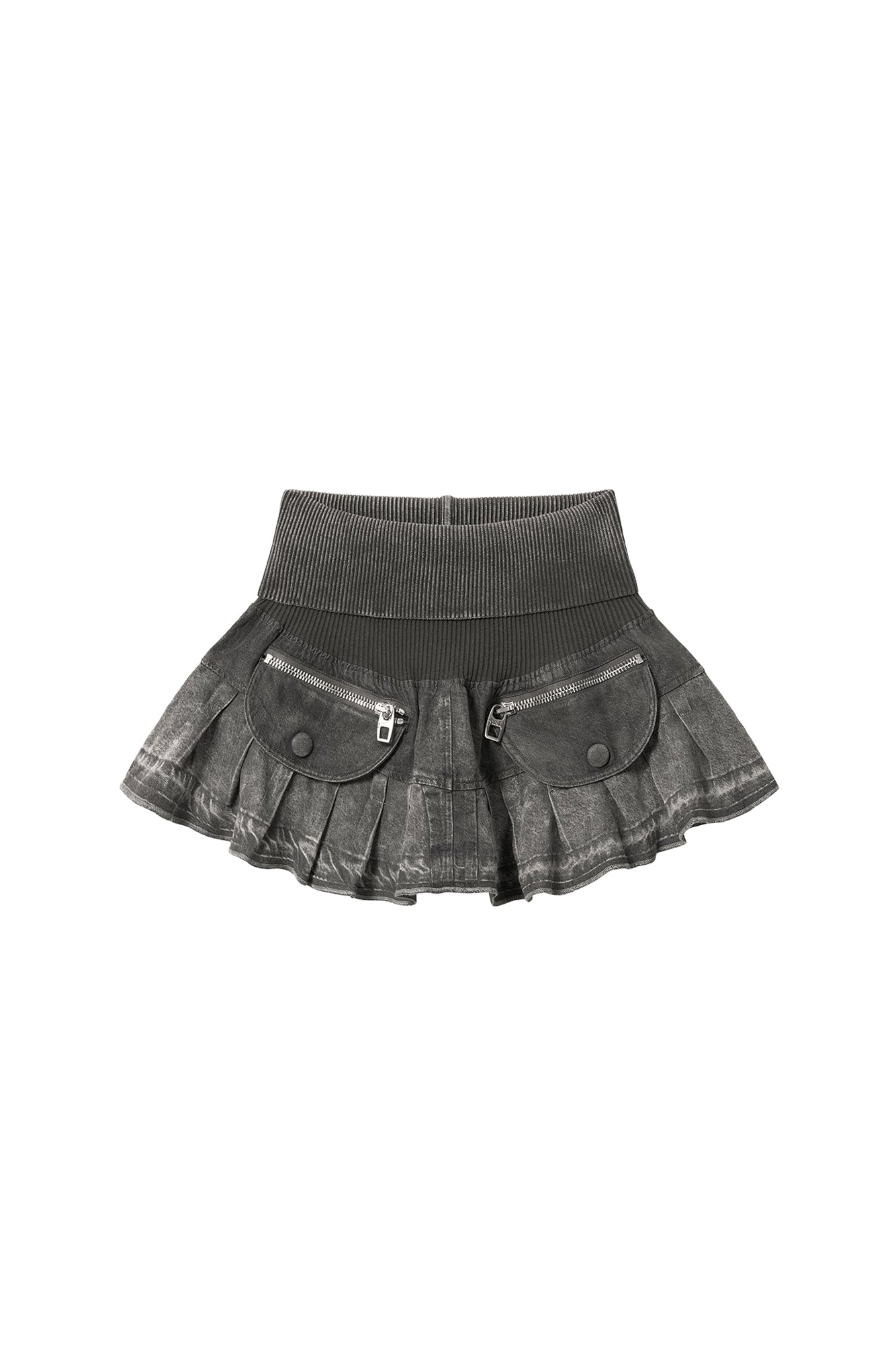 PATCHWORK DENIM SKIRT / BLK