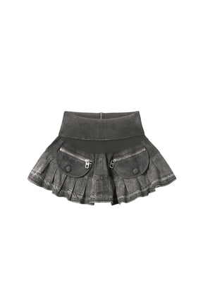 PATCHWORK DENIM SKIRT / BLK