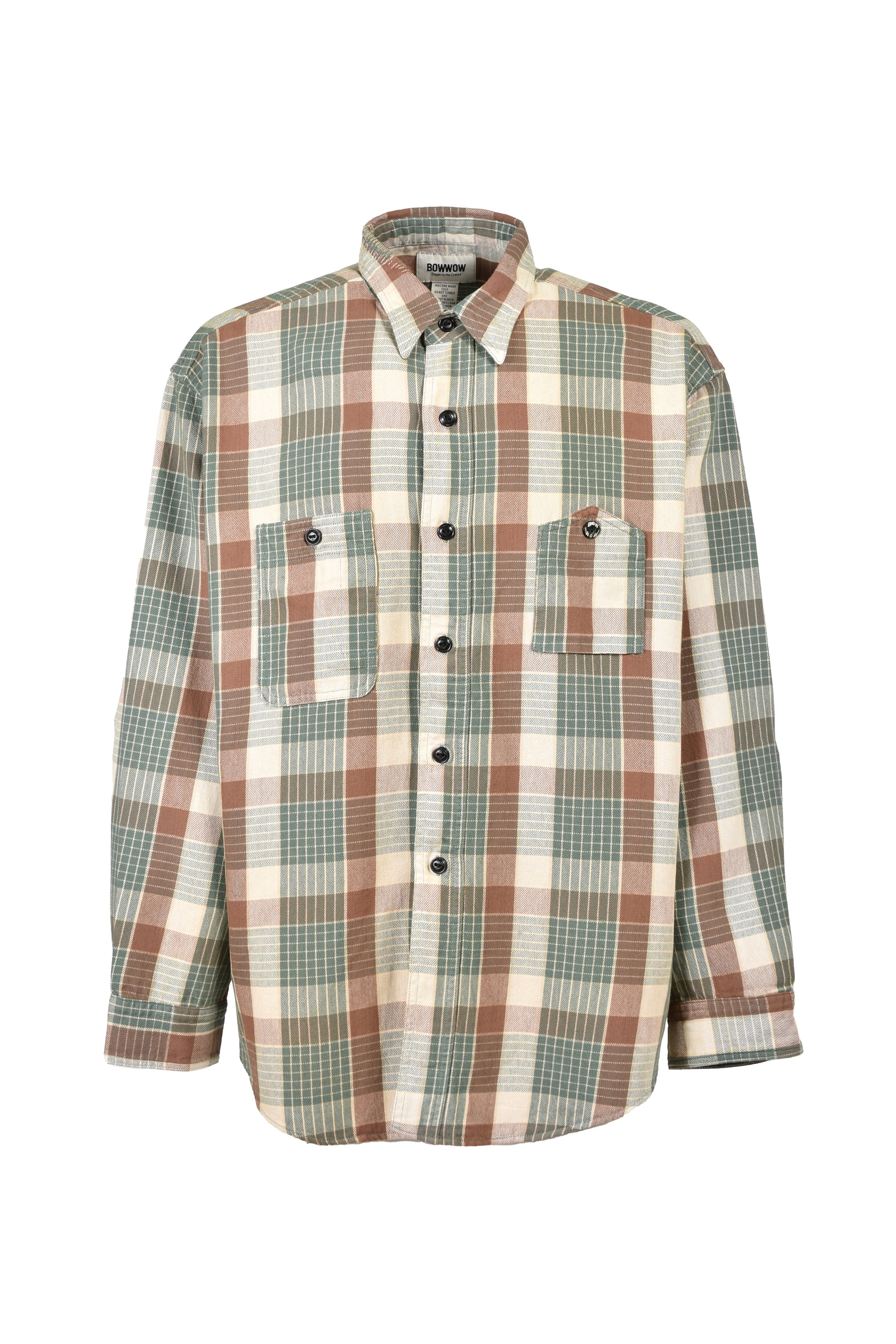REPAIRED MOUNTAIN POCKET FLANNEL SHIRT / GRN/BRW/GRY
