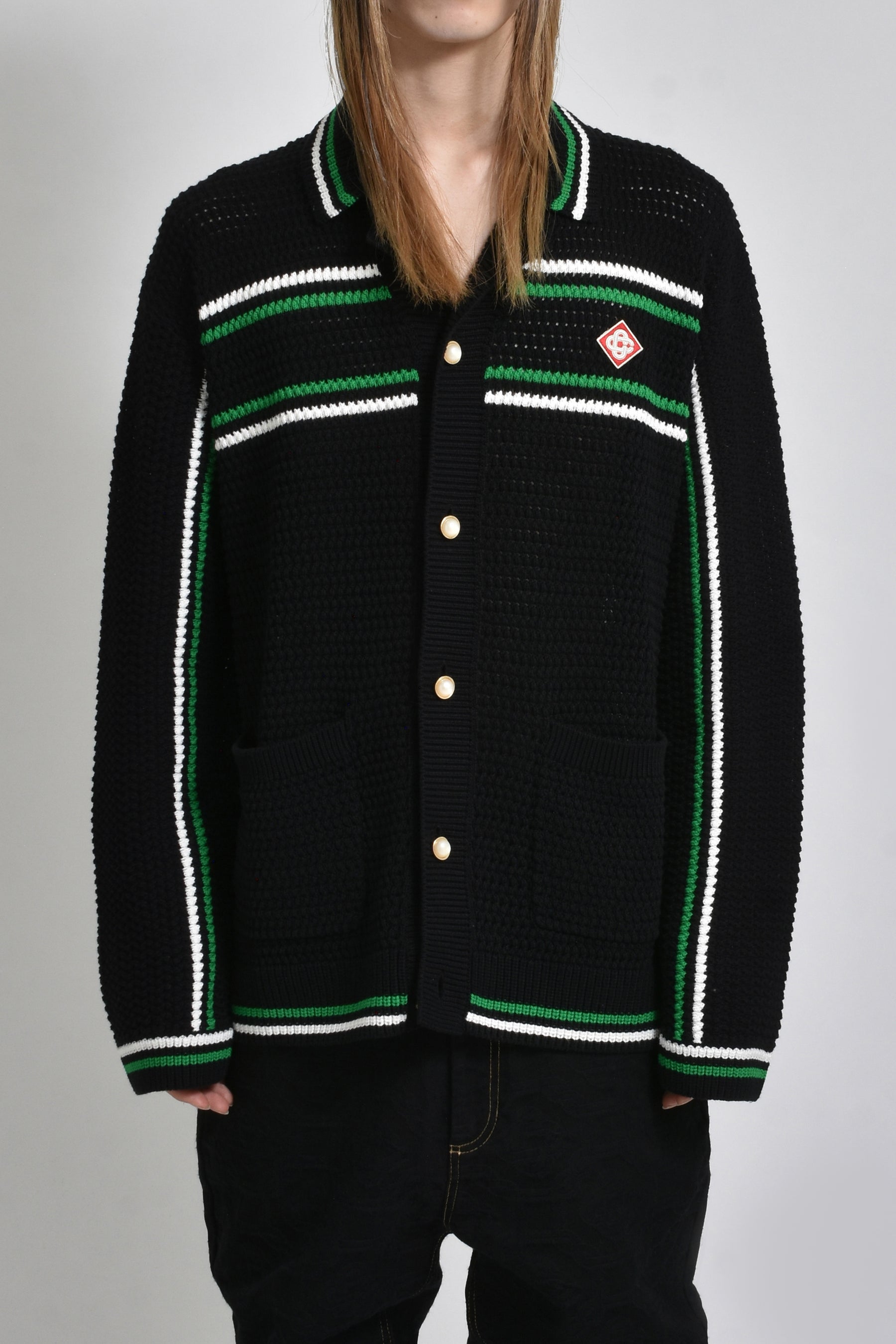 CROCHET EFFECT TENNIS SHACKET / BLK