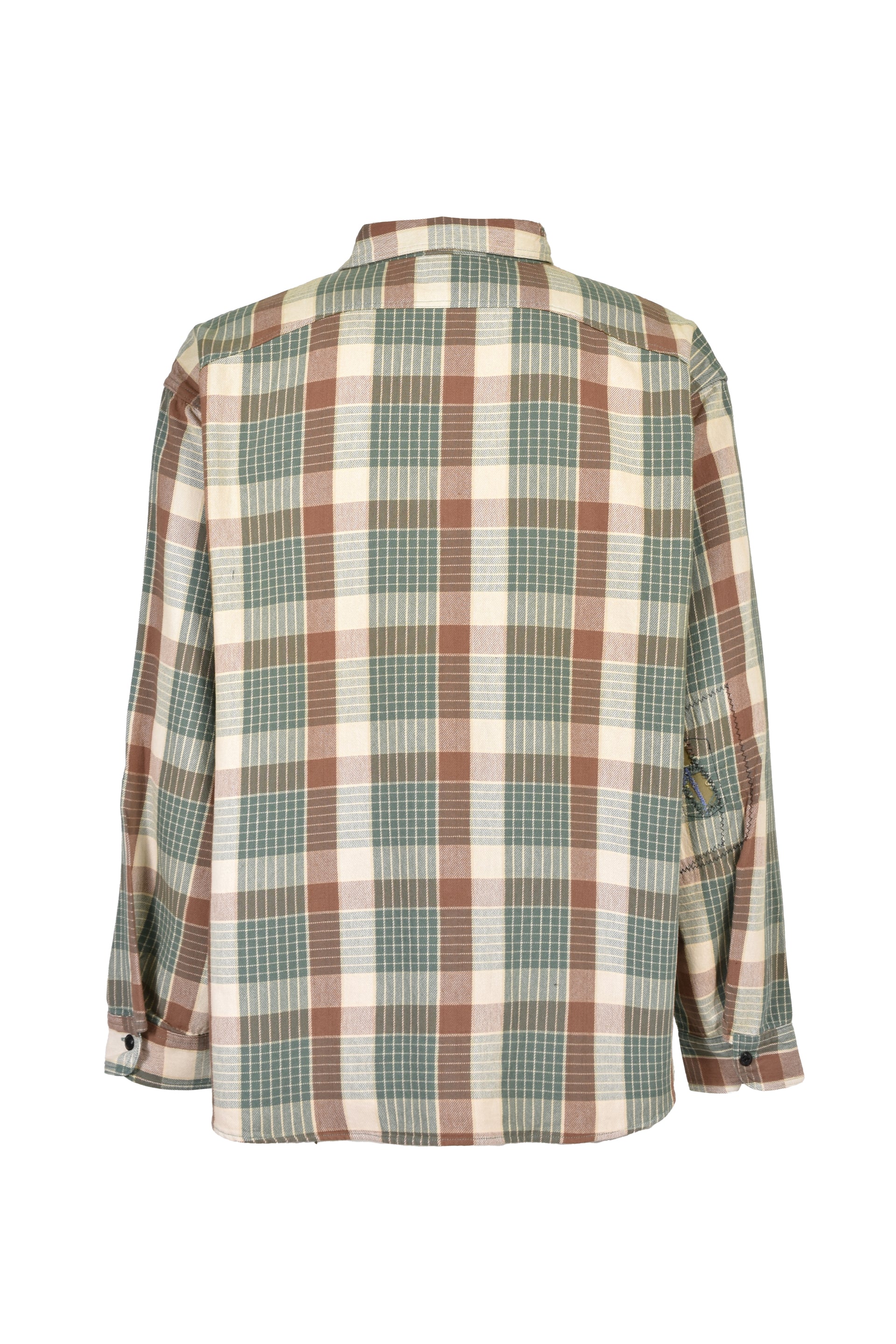 REPAIRED MOUNTAIN POCKET FLANNEL SHIRT / GRN/BRW/GRY