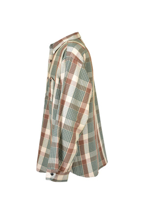 REPAIRED MOUNTAIN POCKET FLANNEL SHIRT / GRN/BRW/GRY