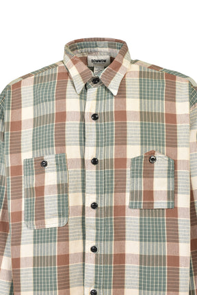 REPAIRED MOUNTAIN POCKET FLANNEL SHIRT / GRN/BRW/GRY