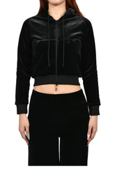 VELVET FITTED ZIP-UP HOODIE / BLK