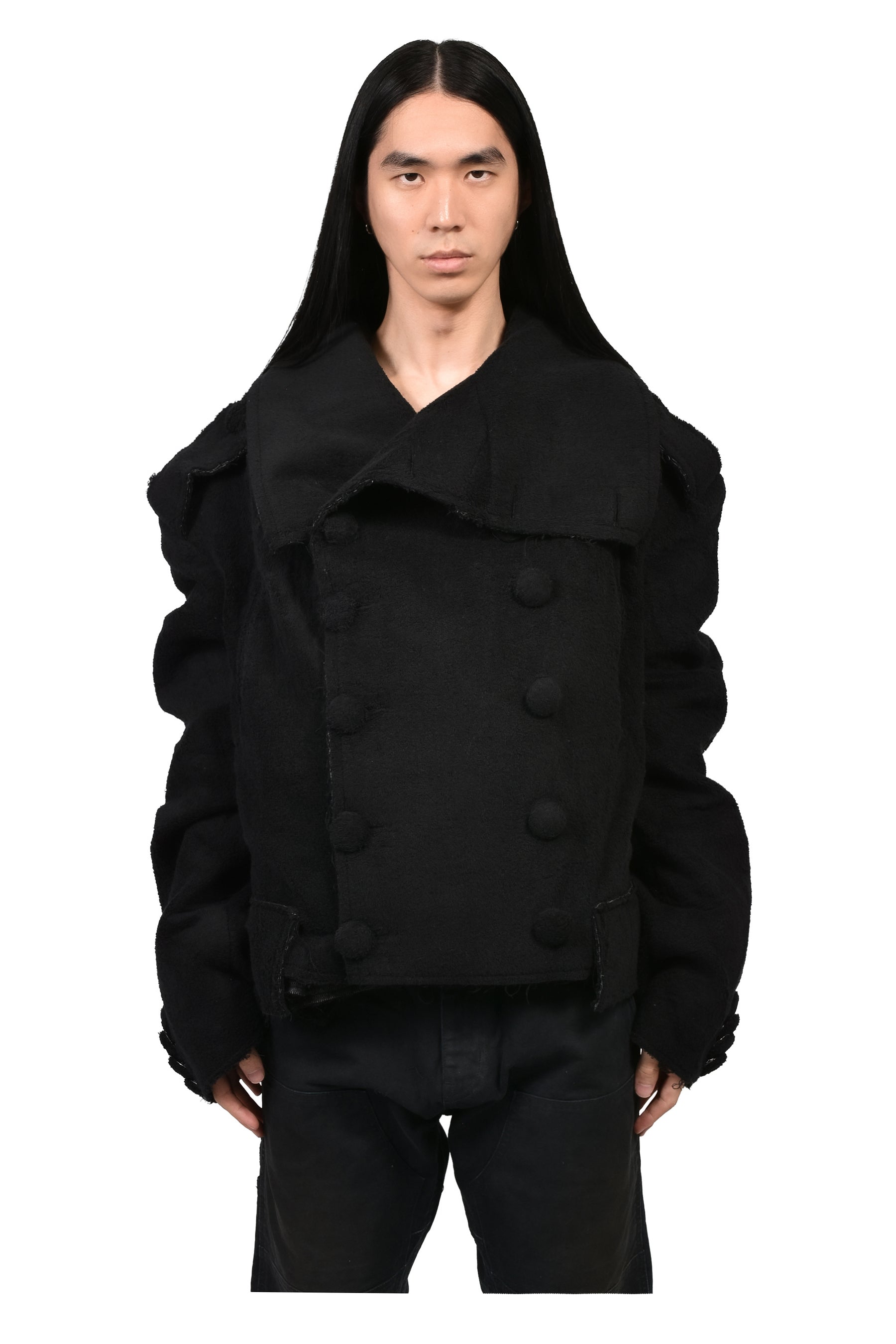 TOWEL CROPPED PEACOAT / BLK