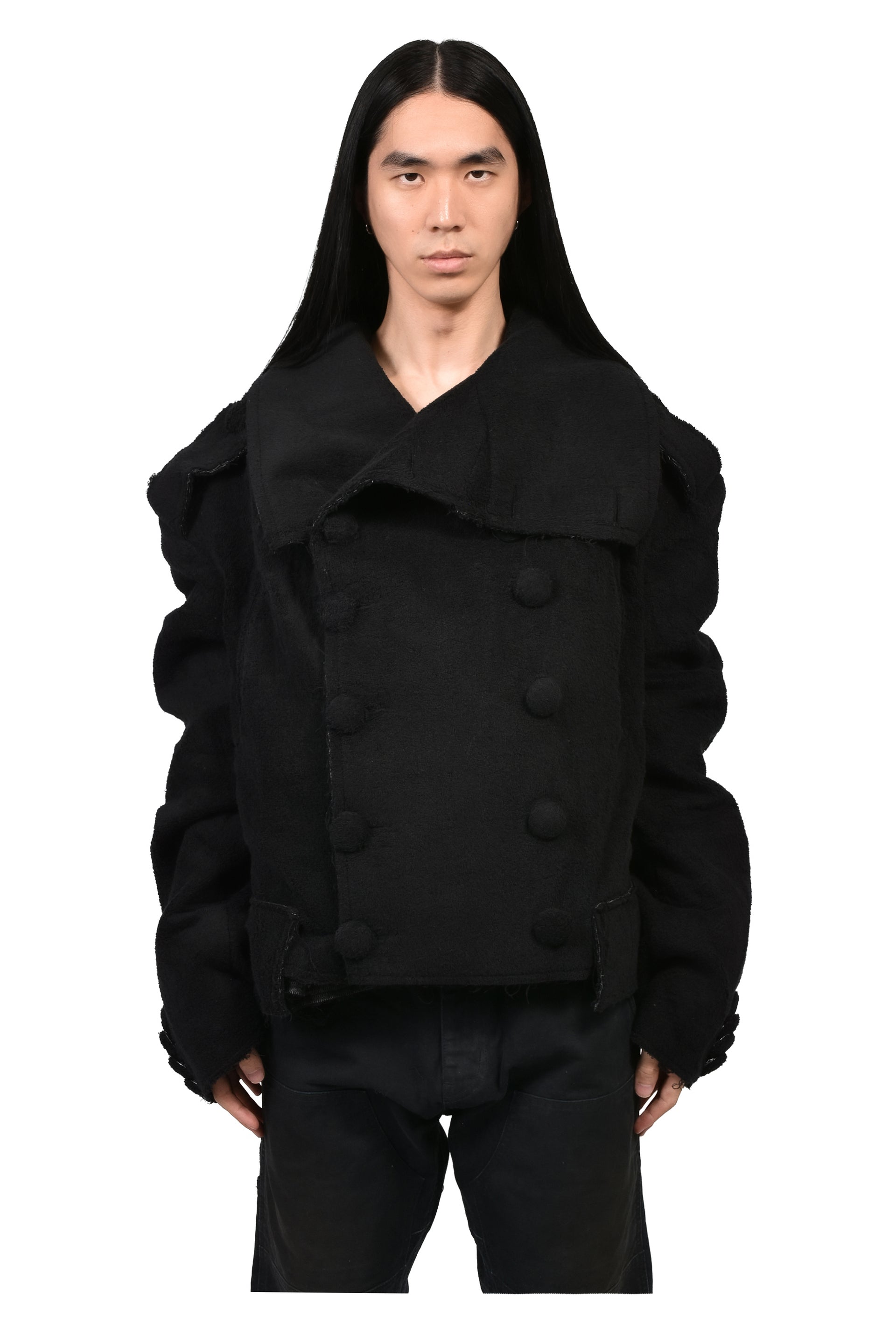 TOWEL CROPPED PEACOAT / BLK