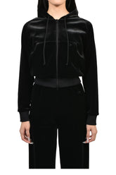 VELVET FITTED ZIP-UP HOODIE / BLK