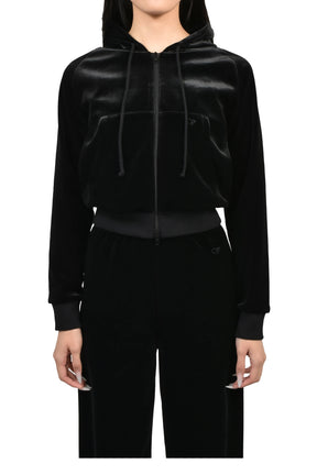 VELVET FITTED ZIP-UP HOODIE / BLK